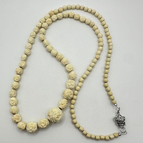 32" Revived Vintage Ivory Celluloid Graduated Rose beaded necklace! - Picture 1 of 12